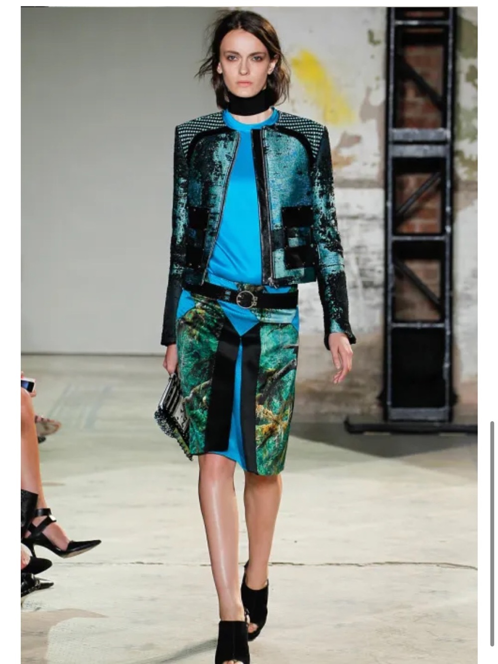 RARE!!! Proenza Schouler Teal and Black Bouclé Leather Bomber Jacket